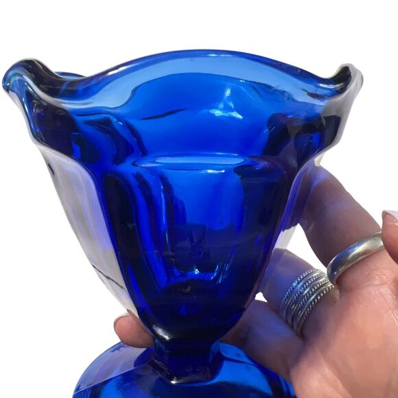 Vintage Anchor hocking Cobalt Blue Depression Glass Ice Cream/Dessert Cups - Picture 2 of 6